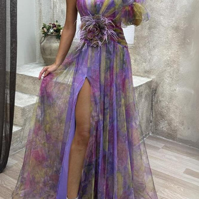 Kayla - long asymmetrical flower dress 2