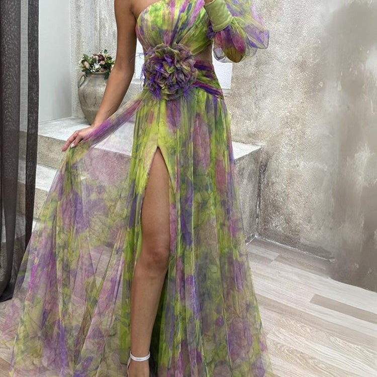 Kayla - long asymmetrical flower dress 6