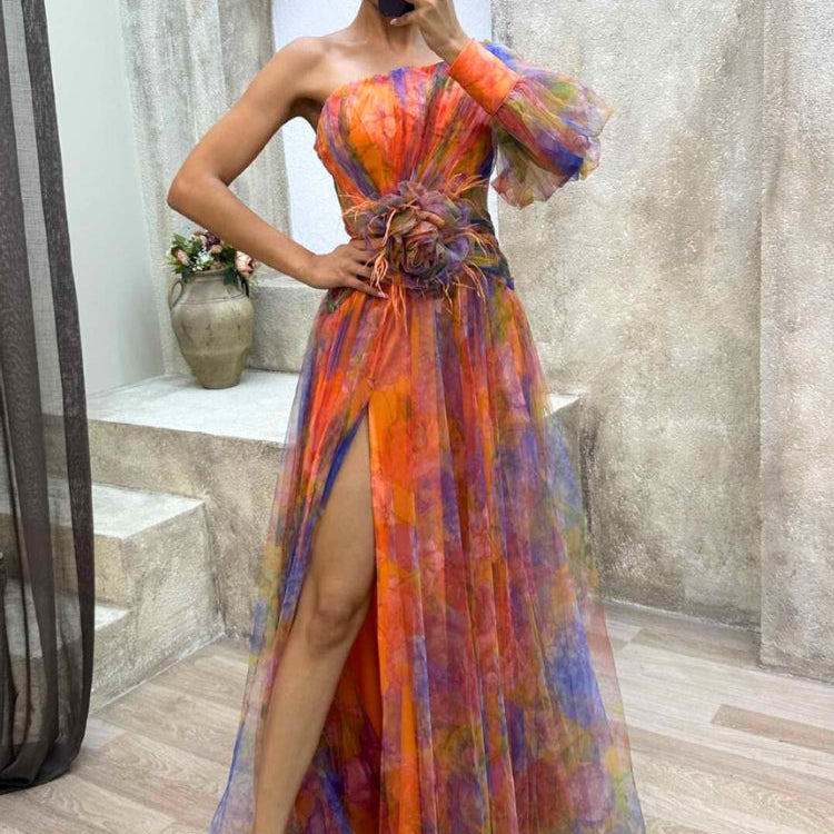 Kayla - long asymmetrical flower dress 3