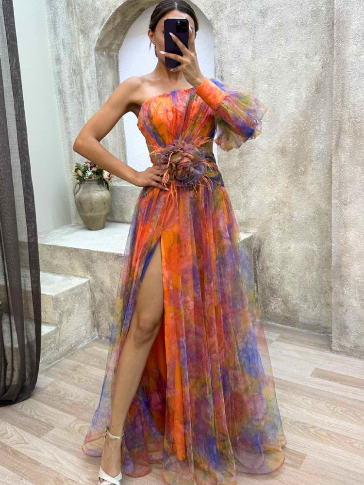 Kayla - long asymmetrical flower dress 3