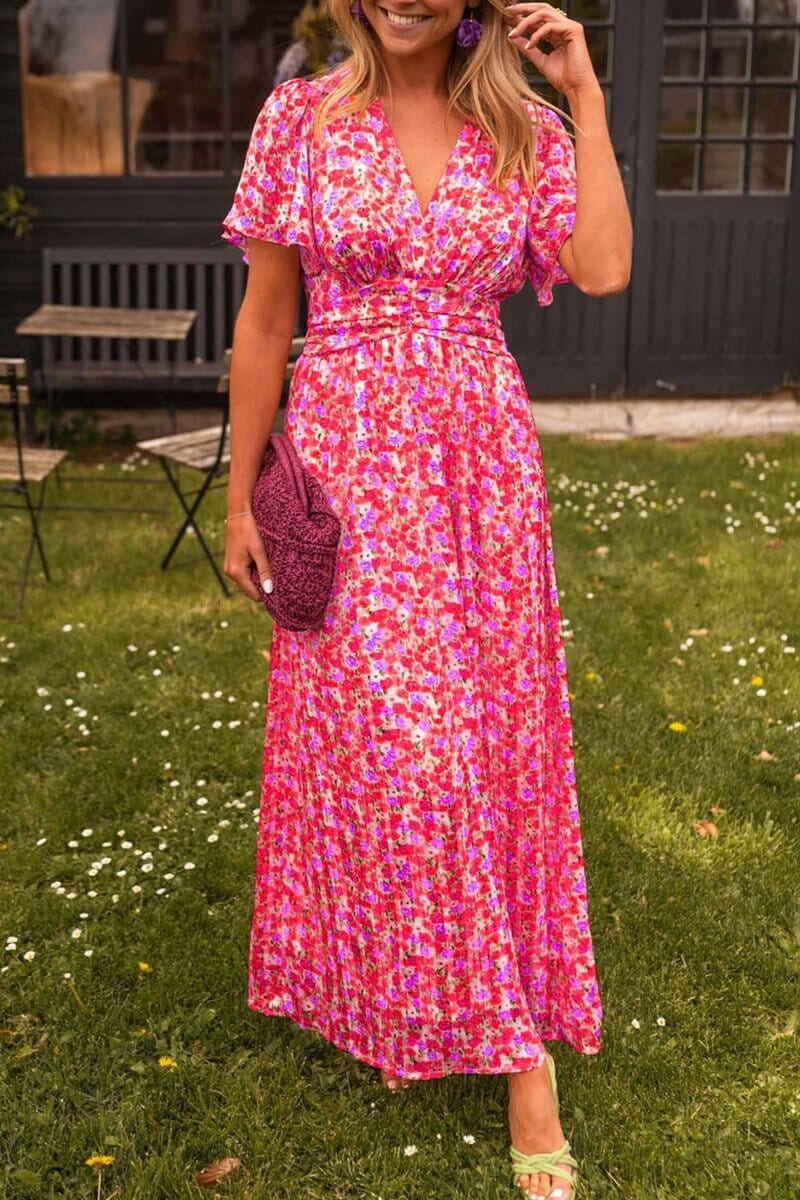Sivi | Elegant maxi dress with V -ring - pink 1