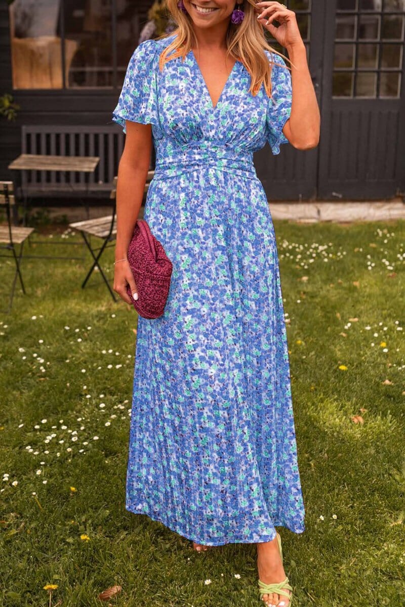 Sivi | Elegant maxi dress with V -ring - blue 1
