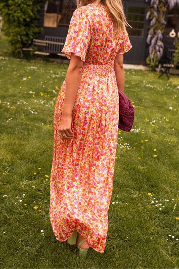 Sivi | Elegant maxi dress with v -ring - orange 2