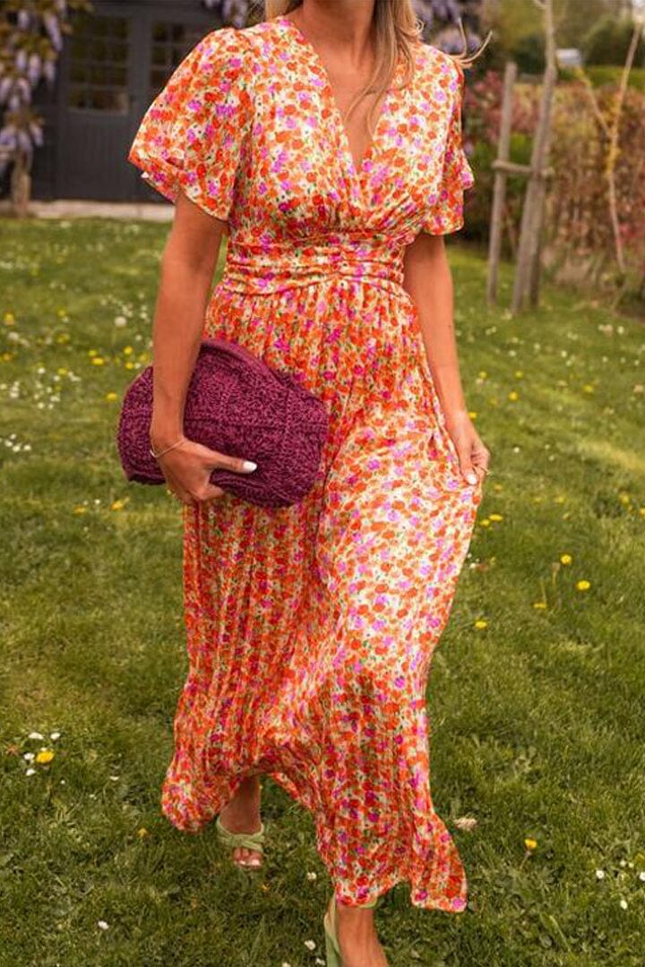 Sivi | Elegant maxi dress with v -ring - orange 3