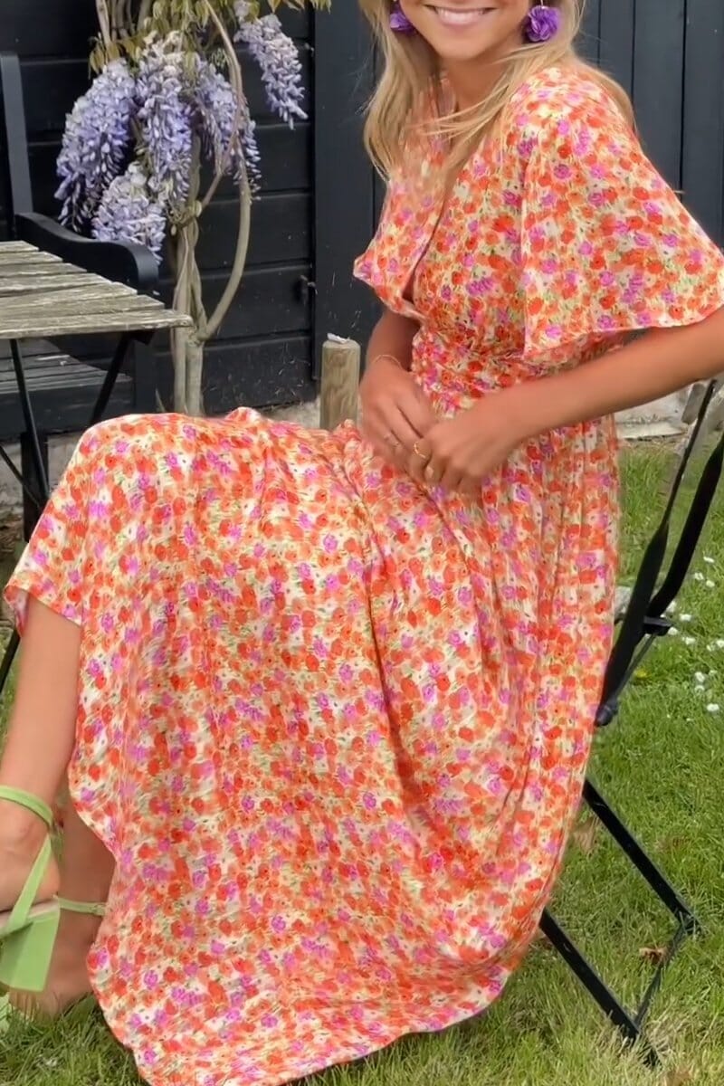 Sivi | Elegant maxi dress with v -ring - orange 4