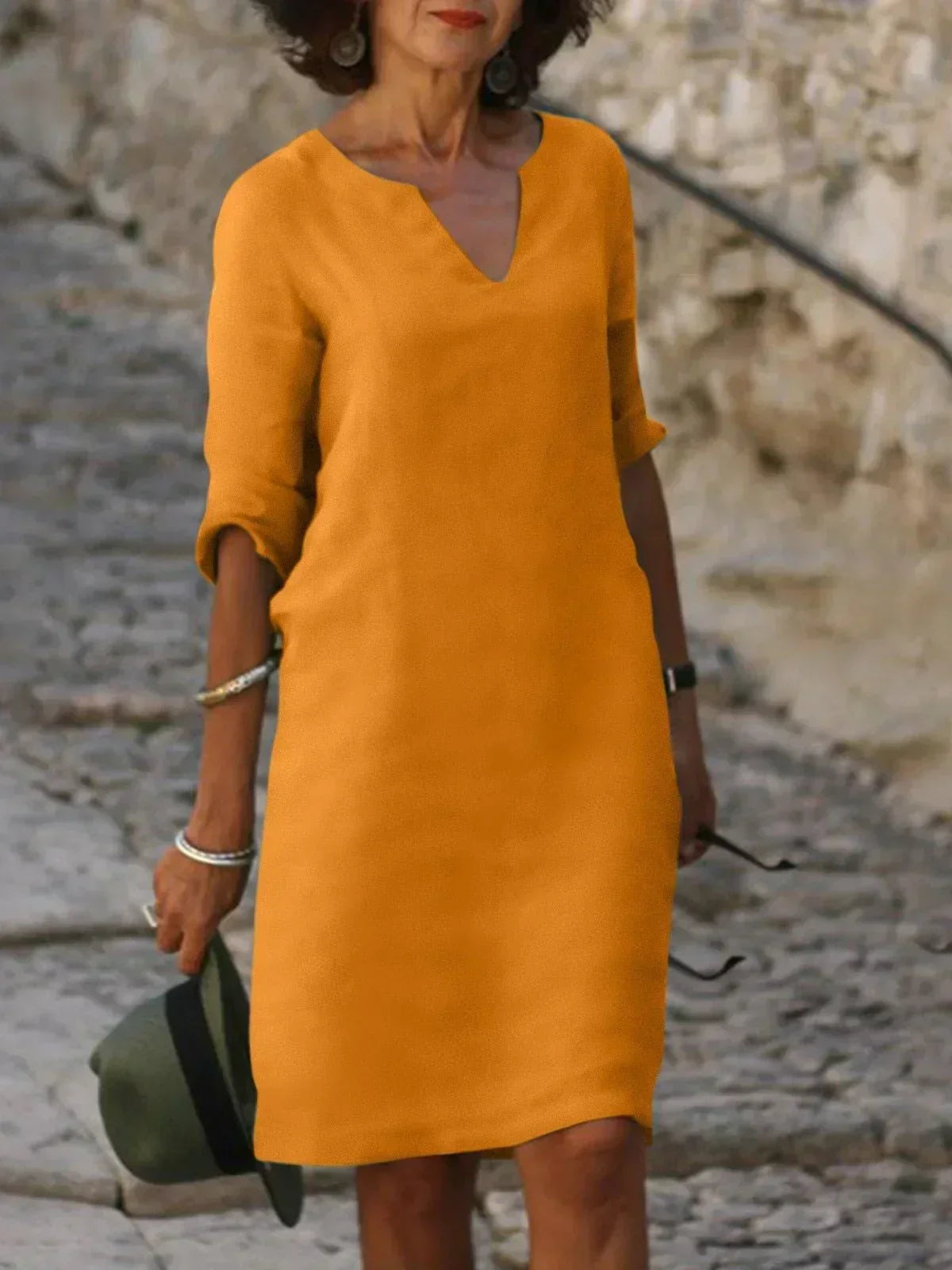 Ida | Elegant V -neck dress - orange 1