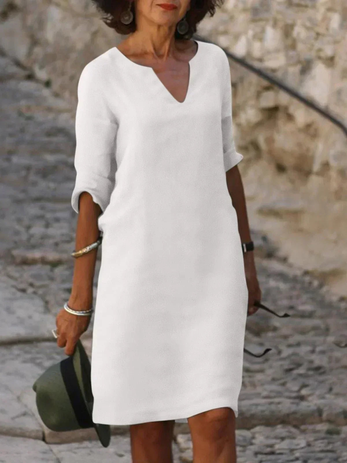 Ida | Elegant V -neck dress - white 1