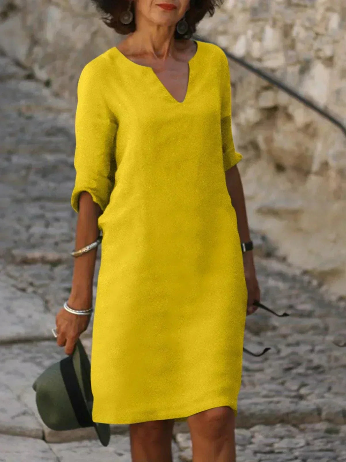 Ida | Elegant V -neck dress - yellow 1