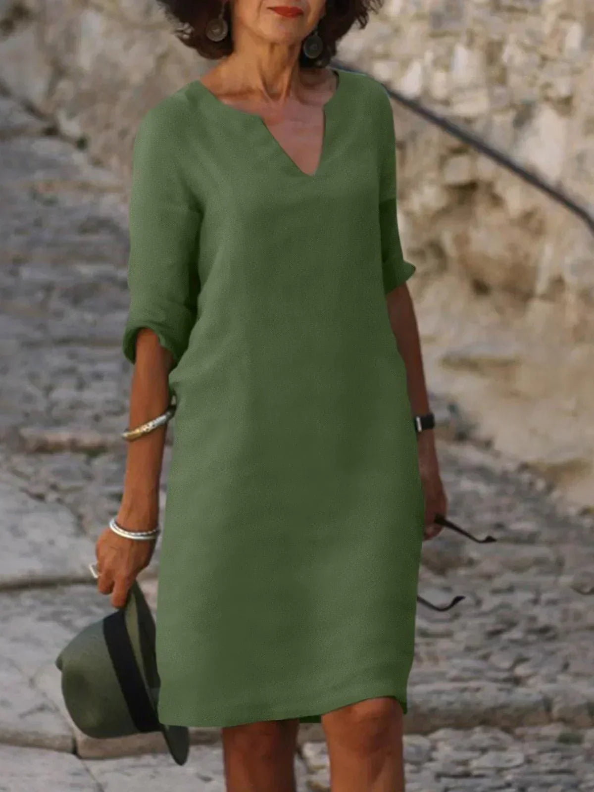Ida | Elegant V -neck dress - dark green 1
